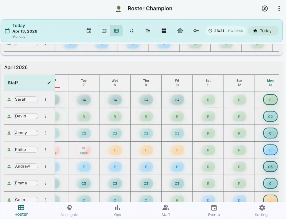 Roster grid