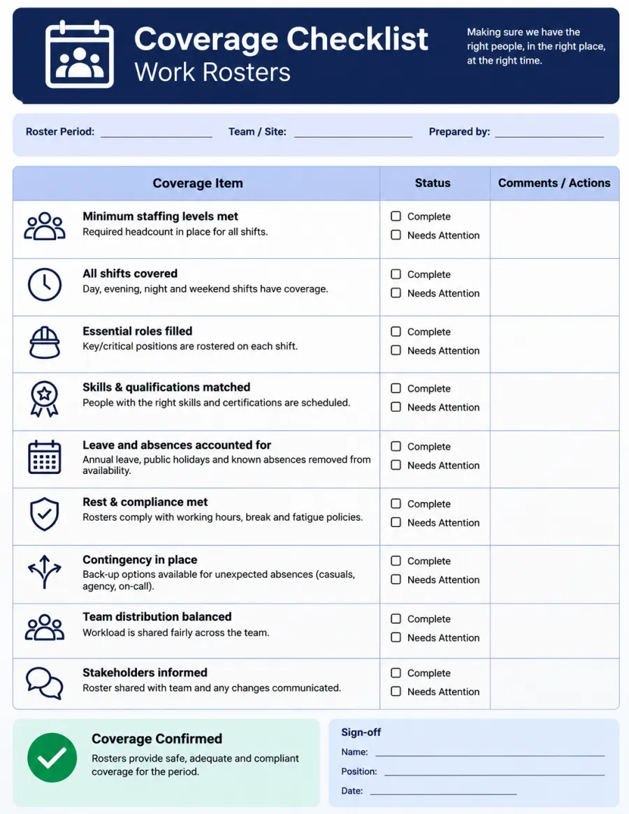 Shift pattern checklist artwork